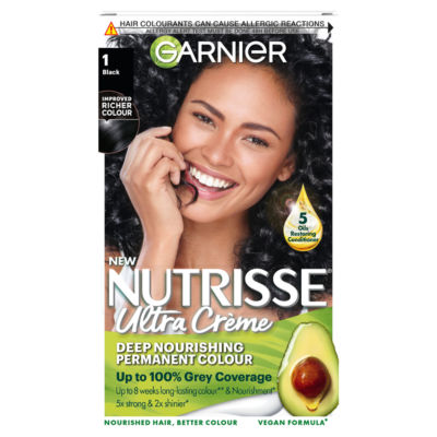 Nutrisse Ultra Crème Dye, Vegan, 1 Black, bold, intense, and glossy hair finish, 100% grey. thumbnail 2