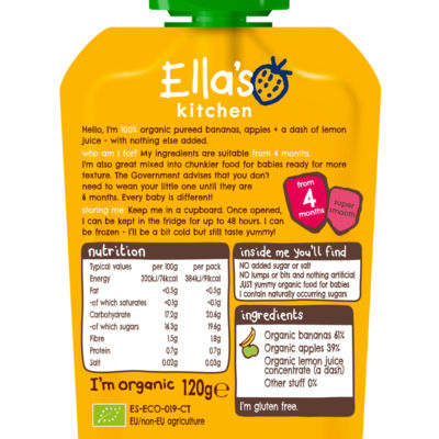 Organic Bananas and Apples Baby Pouch 4+ Months 120g