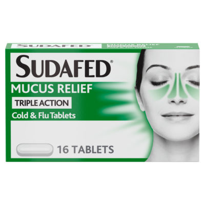 Mucus Relief Triple Action Cold & Flu Tablets Pack of 16 thumbnail 2