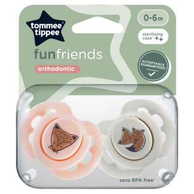 2x Fun Soothers with Steriliser Pod, Symmetrical, BPA Free 0-6m thumbnail 2