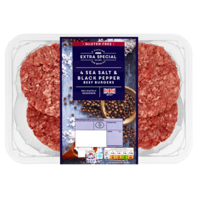 4 Salt & Cracked Black Pepper Beef Burgers