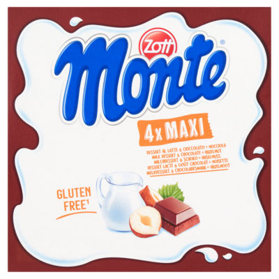 Monte 4 Maxi Milk Dessert & Chocolate + Hazelnut 4 x 100g (400g)