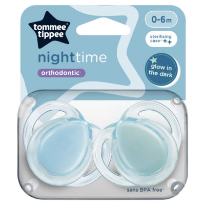 2x Nighttime Soothers with Steriliser Pod, Glow in the Dark, 0-6m thumbnail 2