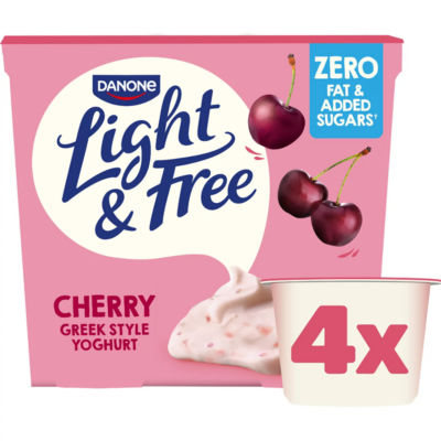 Light & Free Cherry Greek Style 0% Added Sugar, Fat Free Yoghurt