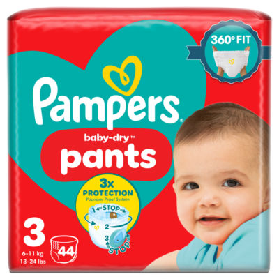 Baby-Dry Nappy Pants Size 3, 44 Nappies, 6kg-11kg, Essential Pack