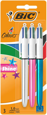 BIC 4 Colours Shine Retractable Ballpoint Pens, Pack of 3