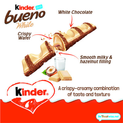 Bueno White Chocolate & Hazelnut Wafer Biscuit Snack Bar 39g thumbnail 3