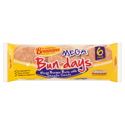 Mega Bun-Days 6 Mega Burger Buns with Sesame Seeds 480g