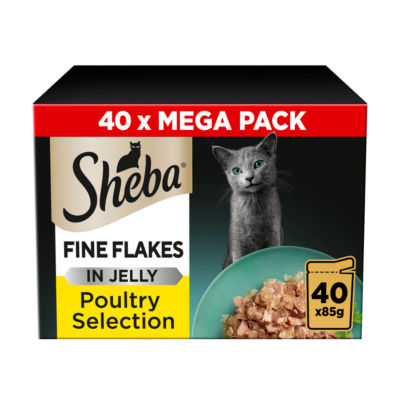 SHEBA® Fine Flakes Adult Wet Cat Food Poultry Selection in Jelly 40 x 85g Pouch thumbnail 2