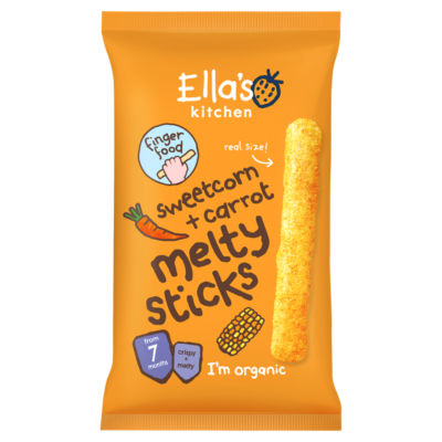 Ella's Kitchen Sweetcorn & Carrot Melty Sticks Baby Snack 7+ Months