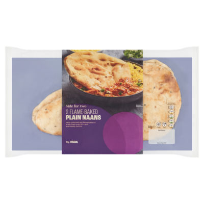 ASDA Side For Two 2 Flame-Baked Plain Naans 320g