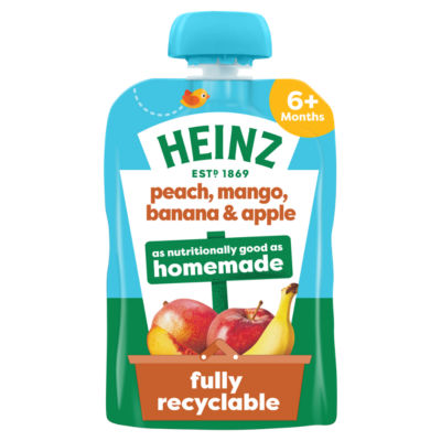 Peach, Mango, Banana & Apple Baby Food Fruit Puree Pouch 6+ Months 100g thumbnail 2