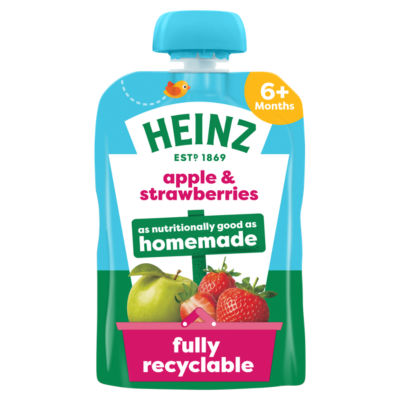 Apple & Strawberry Baby Food Fruit Puree Pouch 6+ Months 100g thumbnail 2