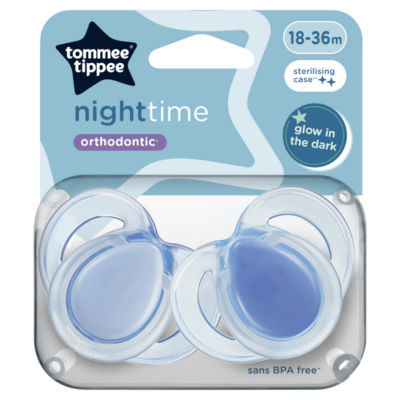 2x Nighttime Soothers with Steriliser Pod, Glow in the Dark, 18-36m thumbnail 2