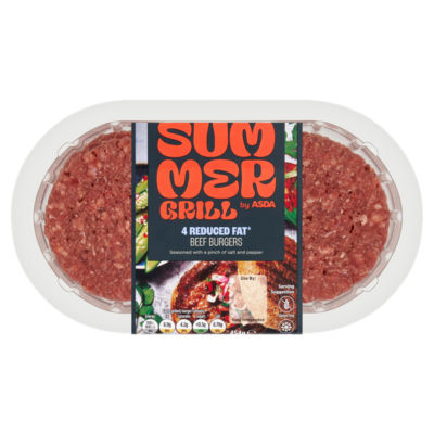 SUMMER GRILL by ASDA Succulent 4 Reduced Fat Beef Burgers 454g