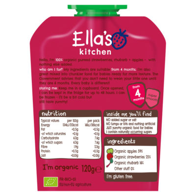 Organic Strawberries, Rhubarb and Apples Baby Pouch 4+ Months 120g thumbnail 3