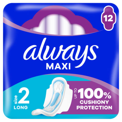 Maxi Long Sanitary Towels (Size 2) Wings 12 Pads thumbnail 2