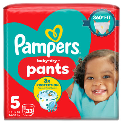 Baby-Dry Nappy Pants Size 5, 33 Nappies, 11kg-17kg, Essential Pack