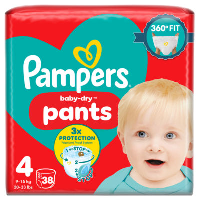Baby-Dry Nappy Pants Size 4, 38 Nappies, 9kg-15kg, Essential Pack