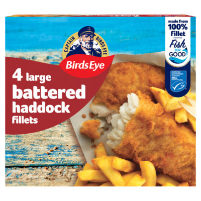 4 Battered Haddock Fish Fillets 440g