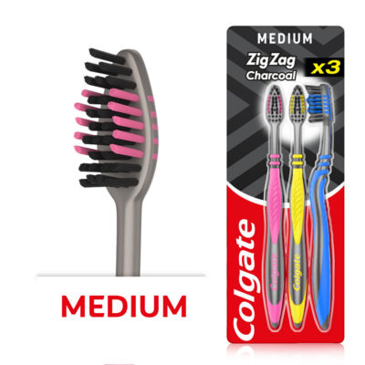 ZigZag Black Medium Manual Toothbrush x3 thumbnail 2