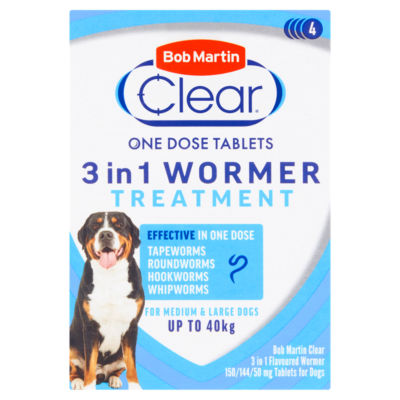 Clear 3 in 1 Flavoured Wormer 150/144/50 mg 4 Tablets for Dogs thumbnail 2