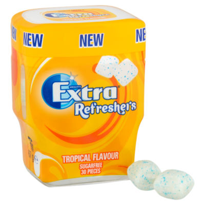 Refreshers Tropical Flavour Sugarfree Chewing Gum Bottle 30 Pieces thumbnail 3