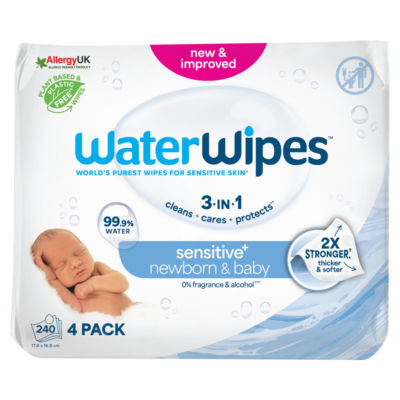 WaterWipes Baby Wipes Sensitive Newborn Plastic Free Wipes 240 Wipes