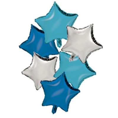 Silver, Blue & Light Blue Stars Balloon Bouquet