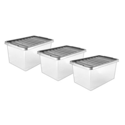 27L Grey Plastic Storage Boxes 27L - Set of 3 thumbnail 2