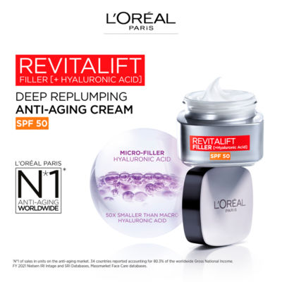 L’Oréal Paris Revitalift Filler Deep Replumping Anti-Ageing, SPF50, with Hyaluronic Acid, 50ml thumbnail 4