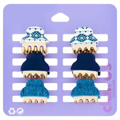 6 Denim Print Hair Claws