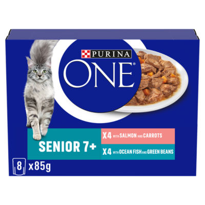 PURINA ONE Senior 7+ Mini Fillets Salmon & Ocean Fish Wet Cat Food 8x85g thumbnail 2