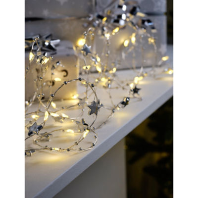 Silver-Tone Christmas Star Battery Operated String Lights