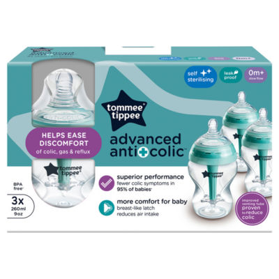 3x 260ml Advanced Anti-Colic Baby Bottles with Breast-Like Teats
