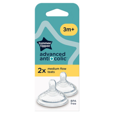 2x Advanced Anti-Colic Bottle Teats, Slow Flow, Breast-Like, 3m+