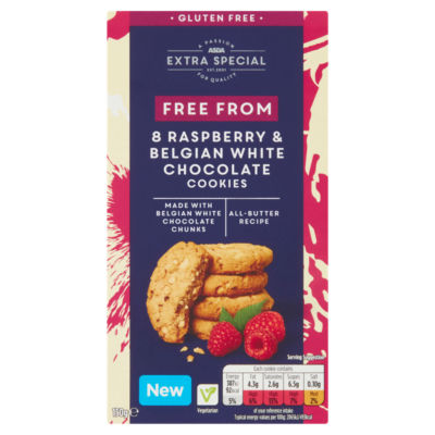 Free From 8 Raspberry & Belgian White Chocolate Cookies 150g thumbnail 2