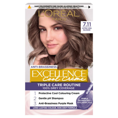 Excellence Cool Crème 7.11 Ultra Ash Blonde: No Yellow, 100% Grey, for a luminous finish. thumbnail 2
