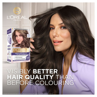 Excellence Cool Crème 7.11 Ultra Ash Blonde: No Yellow, 100% Grey, for a luminous finish. thumbnail 3