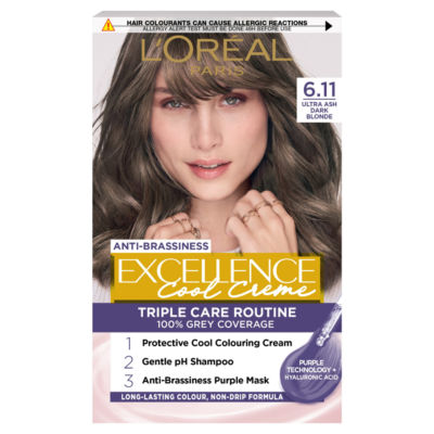 Excellence Cool Crème 6.11 Ultra Ash Dark Brown: 100% Grey, No Brass, rich dark tone. thumbnail 2