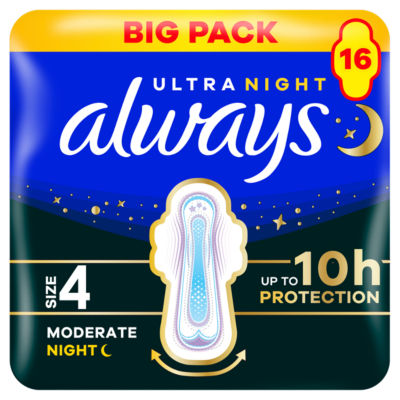 Ultra Sanitary Towels Moderate Night (Size 4) Wings 16 Pads thumbnail 2