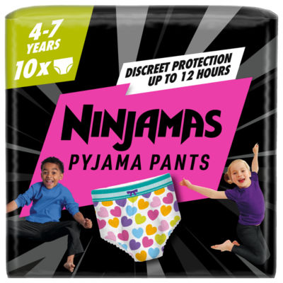 Pampers Ninjamas Pyjama Pants Girls, 10 Nappy Pants, 4-7 Years, 17-30kg