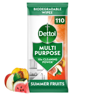 Dettol Antibacterial Multi Purpose Cleaning Wipes Summer Fruits 105 Large Wipes