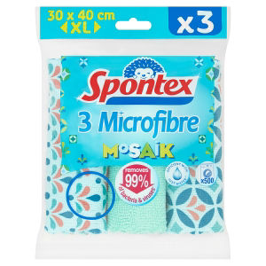 3 Mosaik Microfibre Cloths, 40x30 cm Cleaning Cloths