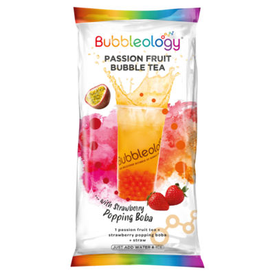 Bubbleology Passion Fruit Bubble Tea with Strawberry Popping Boba