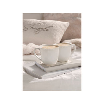 White Beaded Mugs - Set of 2