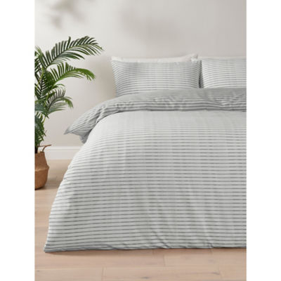 Grey Striped Soft Touch Reversible Duvet Set - Single thumbnail 2