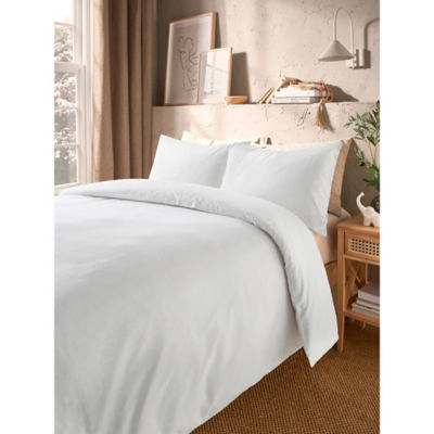 White Brushed Cotton Plain Duvet Set - Super King