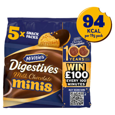 Chocolate Digestive Mini Biscuits Multipack, 5 x 19g Snack Packs thumbnail 2