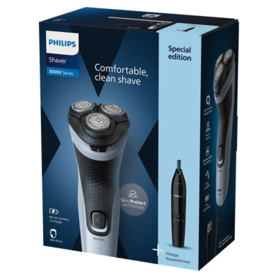 Wet & Dry Electric Shaver Series 3000X with 27 PowerCut Blades, 4D Flex Heads, Nose/Ear Trimmer and Pop-up Trimmer– X3003/02 thumbnail 2